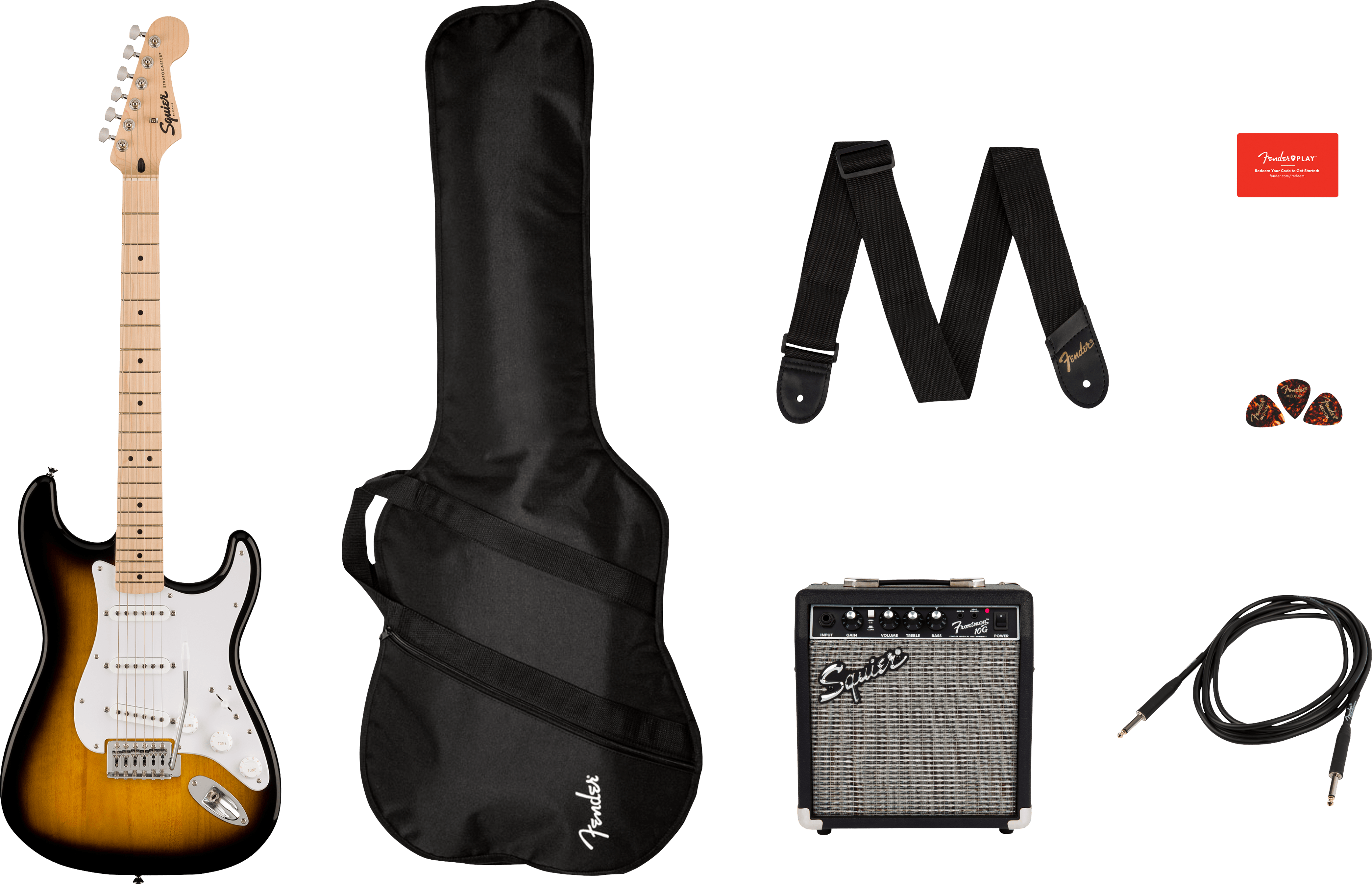 Squier Sonic Stratocaster Sunburst Pack with Frontman 10g Amp and Gig Bag - Fair Deal Music
