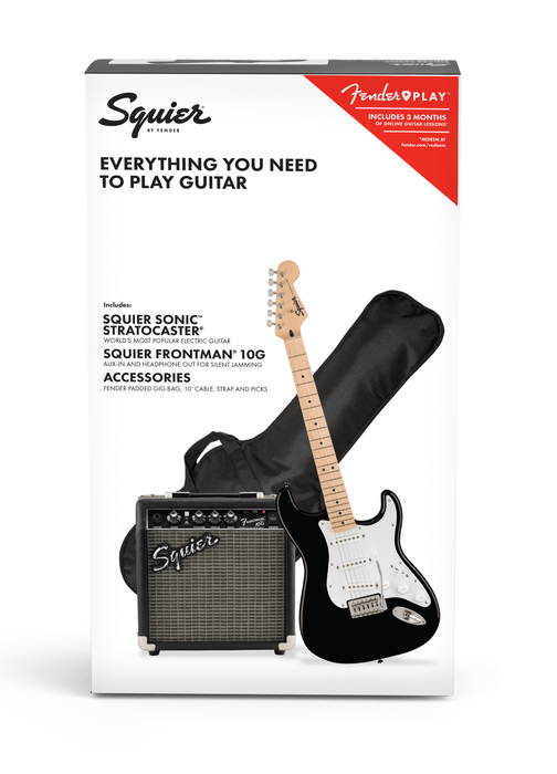 Squier Sonic Stratocaster Black Pack with Frontman 10g Amp and Gig Bag - Fair Deal Music