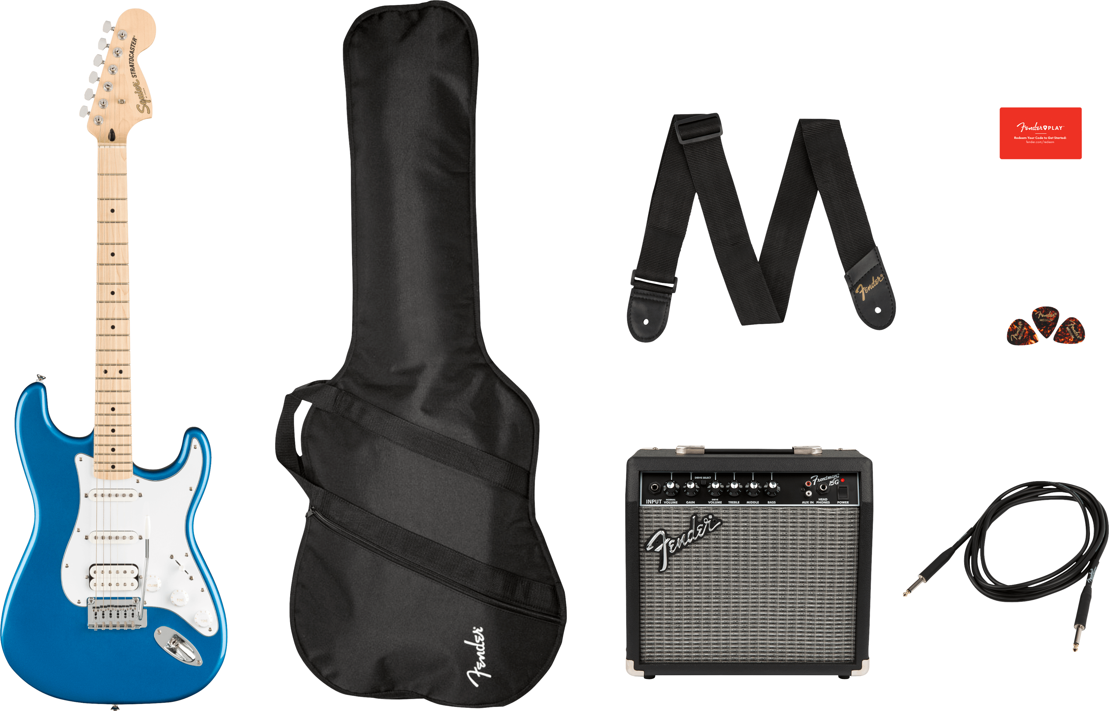 Squier Affinity Series® Stratocaster® HSS Pack with Frontman 15g Amp and Gig Bag - Fair Deal Music