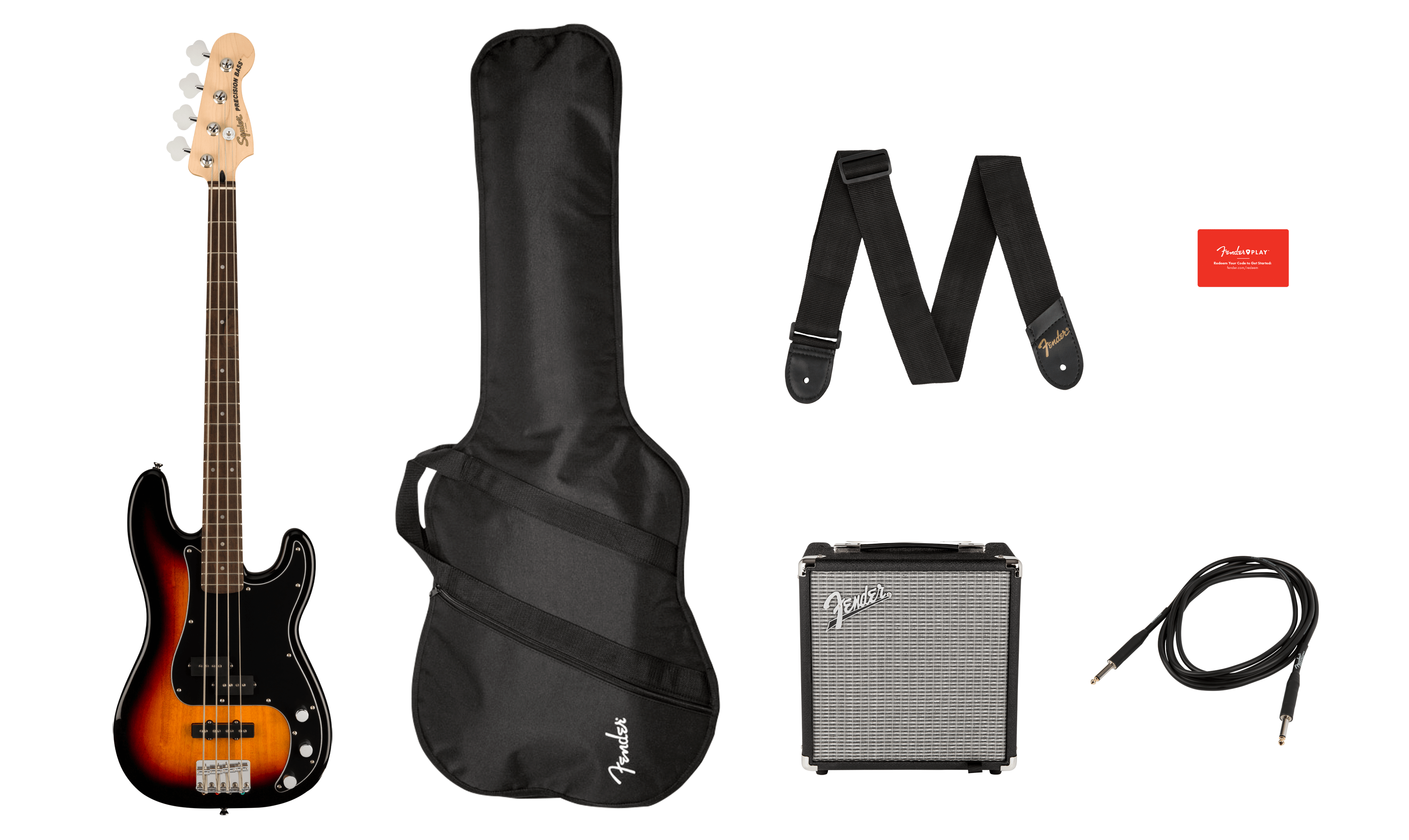 Squier Affinity P J Bass Pack with Fender Rumble 15 Amp - 3-Colour Sunburst - Fair Deal Music