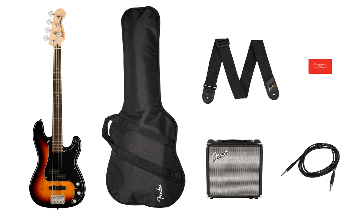 Squier Affinity P J Bass Pack with Fender Rumble 15 Amp - 3-Colour Sunburst - Fair Deal Music