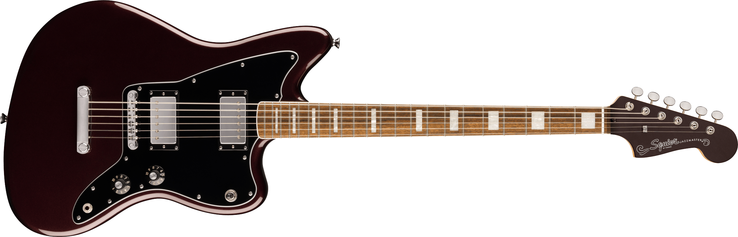 Squier Paranormal Baritone Jazzmaster® HH, Laurel Fingerboard, Black Pickguard, Oxblood - Fair Deal Music