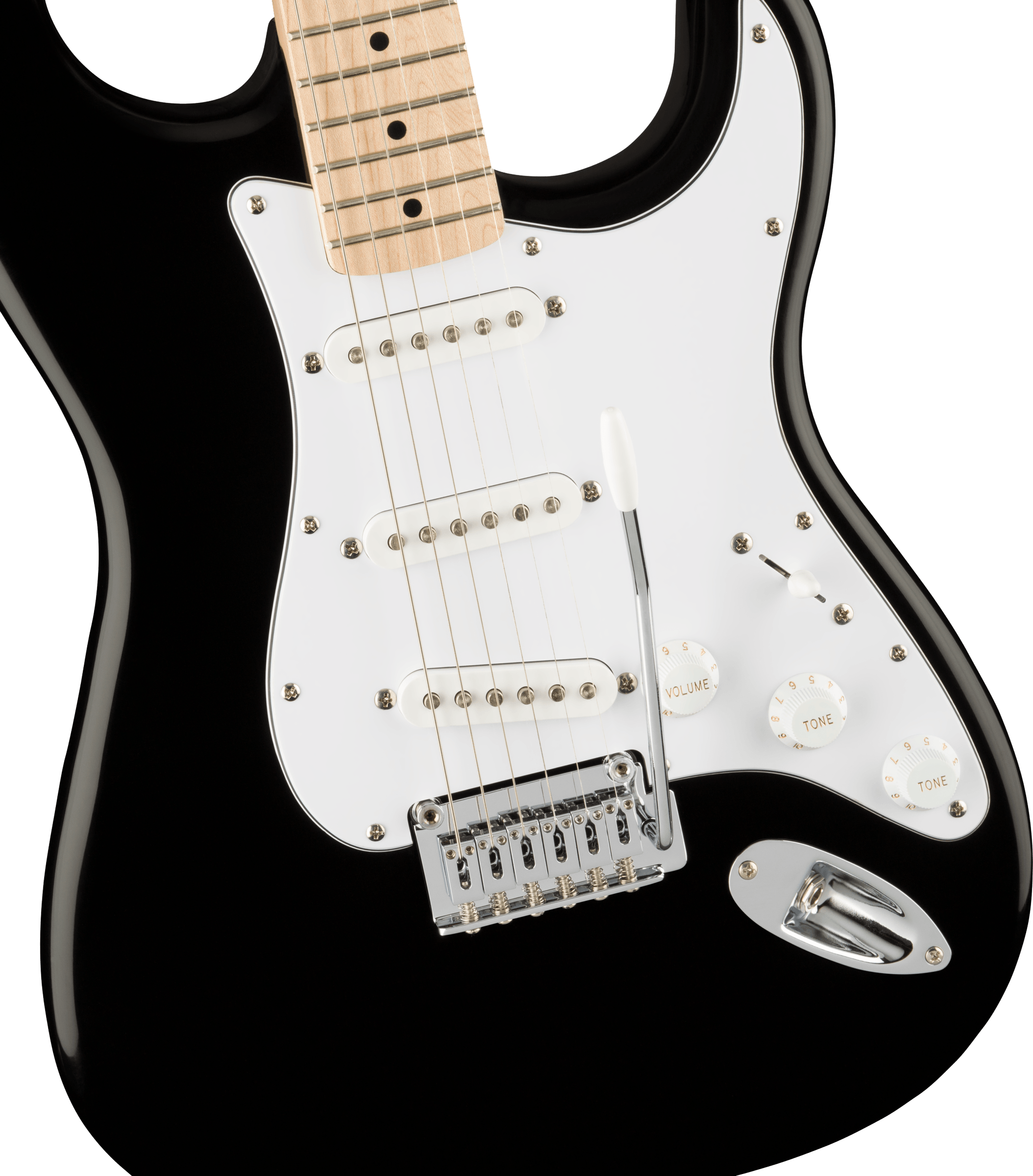 Squier Affinity Series® Stratocaster®, Maple Fingerboard, White Pickguard, Black - Fair Deal Music