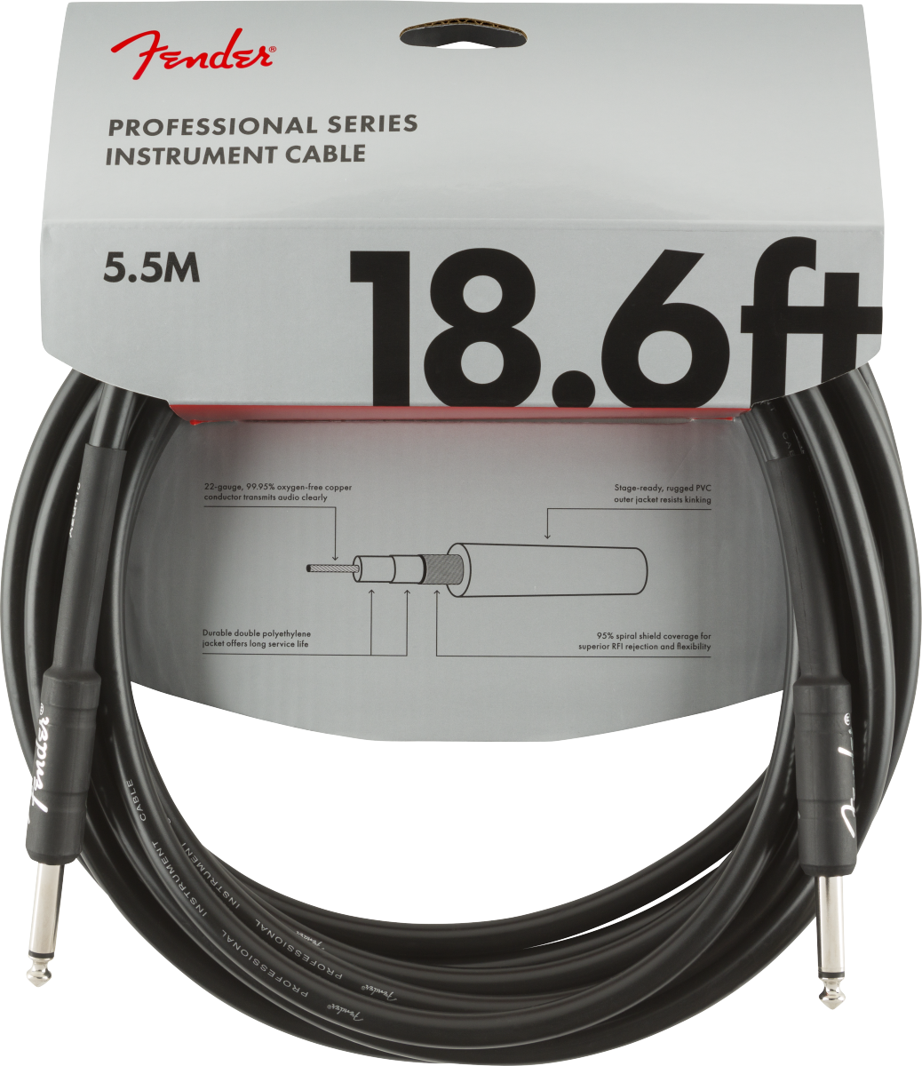 Fender Professional Series Instrument Cable, 18.6ft, Black - Fair Deal Music