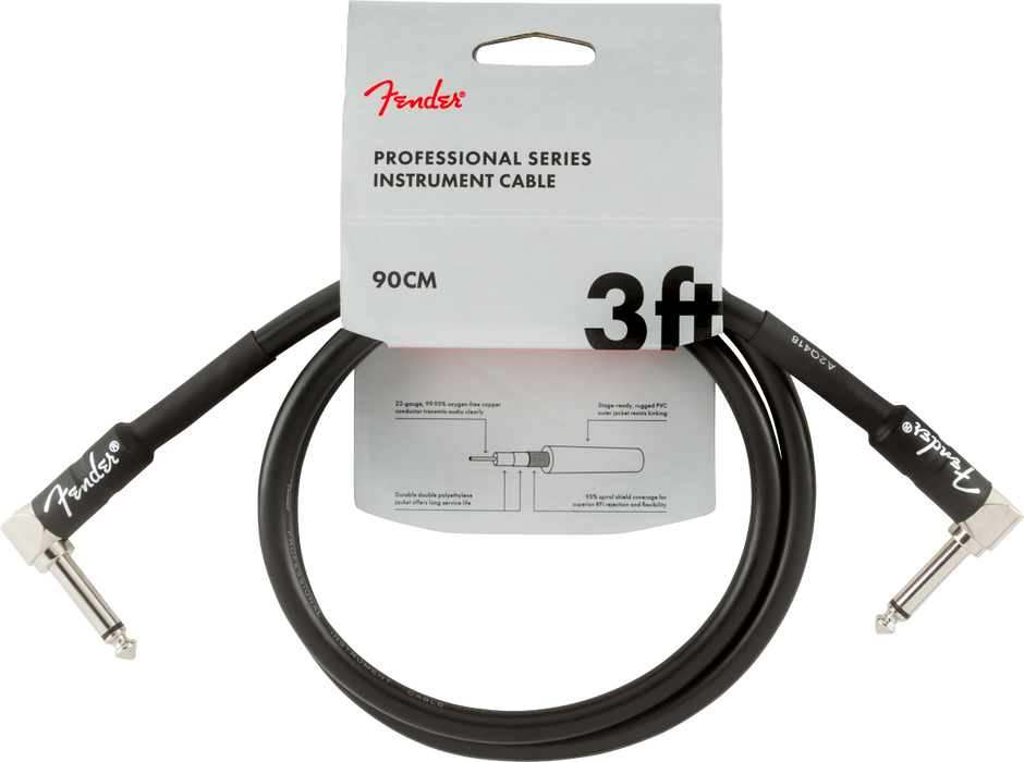 Fender Professional Series Instrument Cable, 3ft Angled, Black - Fair Deal Music