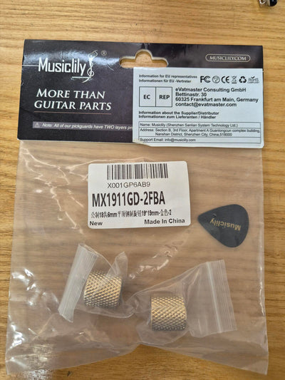 Musiclily Pro Metric Size Steel Flat Top Tele Barrel Knobs for Import Fender Telecaster Electric Guitar/Precision Bass, Gold (Set of 2) - Fair Deal Music