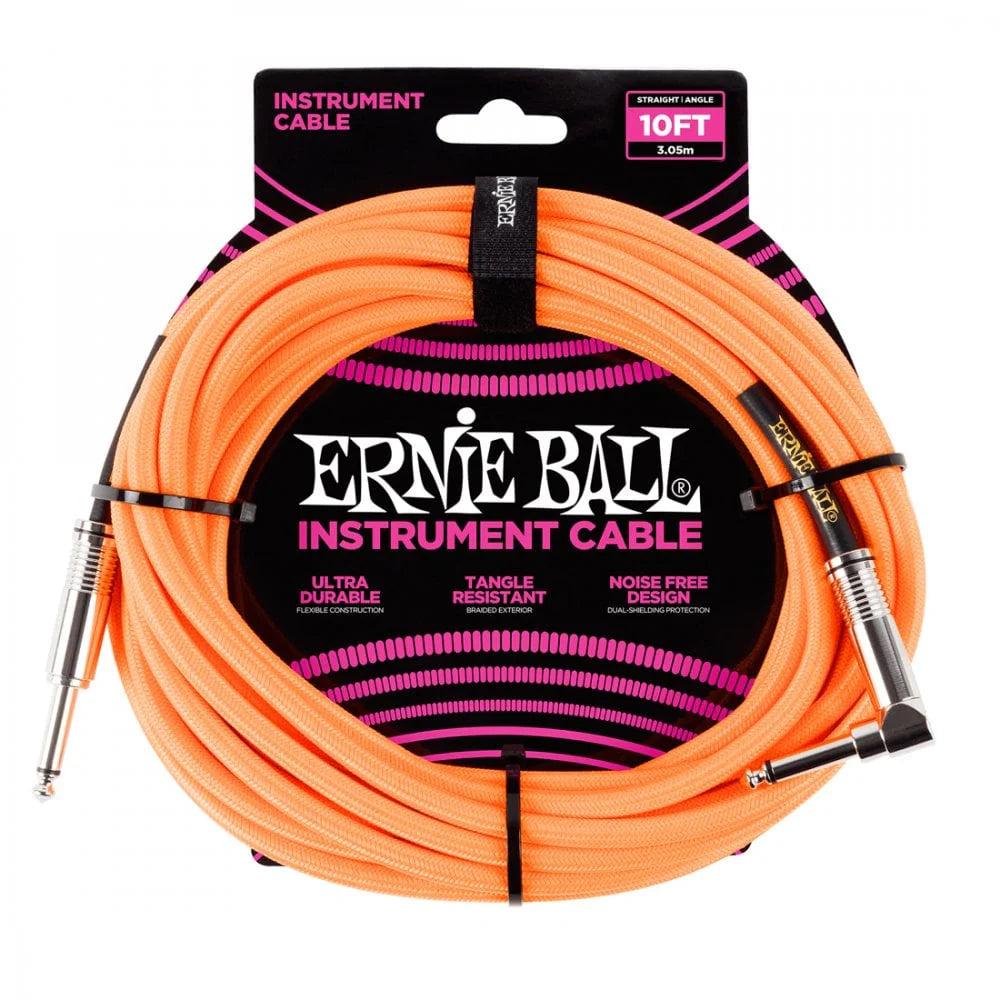 Ernie Ball Braided Instrument Cable | 1/4" - Angled - 10' - Orange - Fair Deal Music