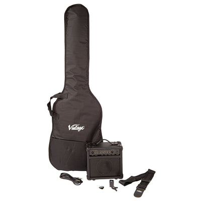 Vintage V40 Coaster Series Bass Guitar Pack ~ Left Hand Boulevard Black - Fair Deal Music