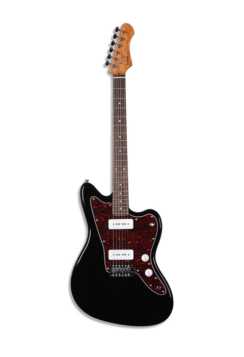 SQOE JM300 Offset-Style Electric Guitar with P90's in Black - Fair Deal Music