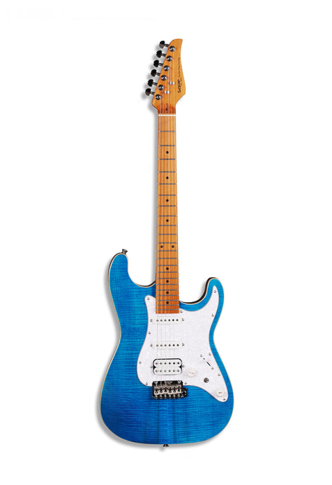 SQOE SEIB680 HSS Flame-Top Electric Guitar Blue - Fair Deal Music