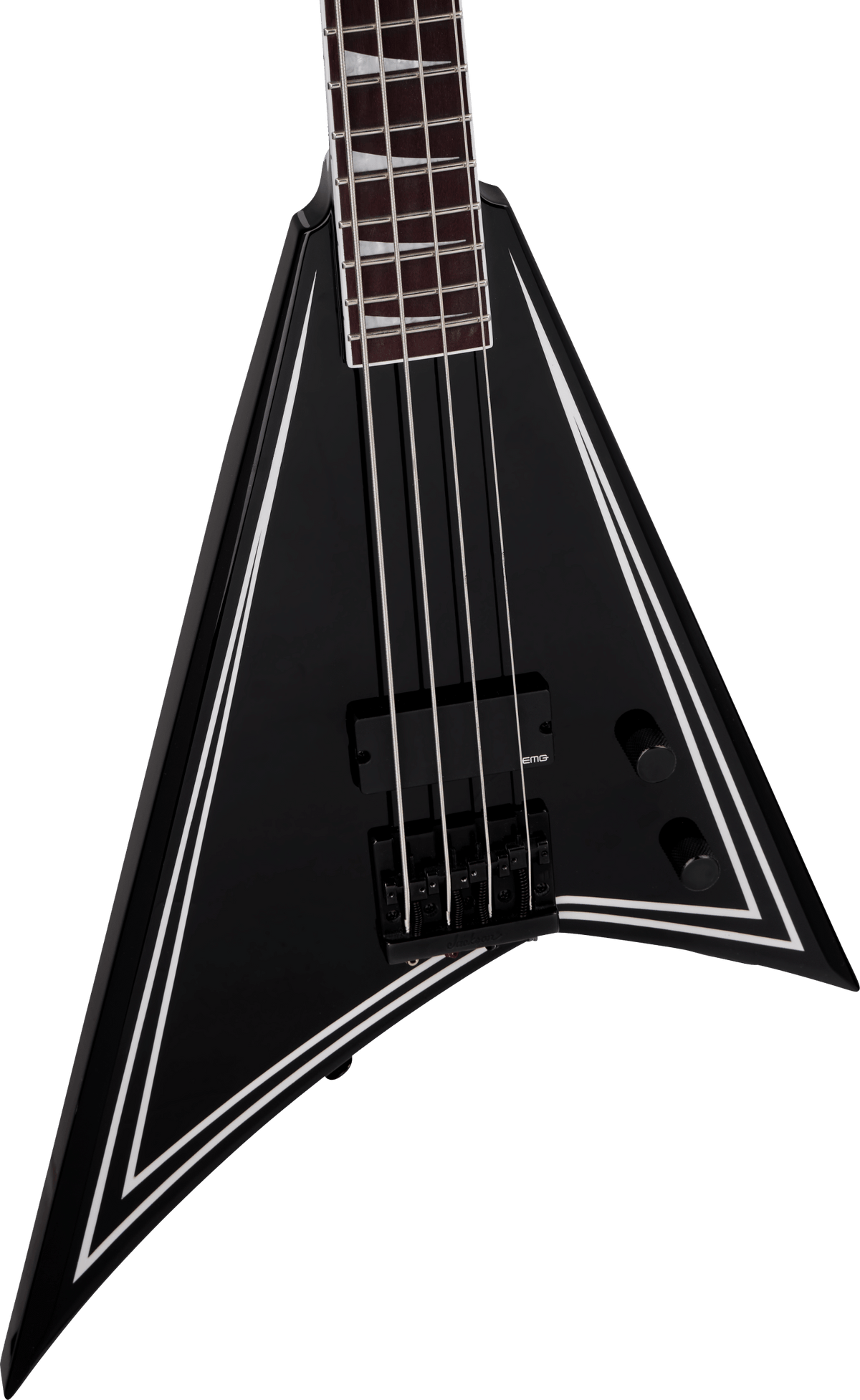 Jackson X Series RRB IV Rhoads Bass, Amaranth Fingerboard, Black with White Pinstripes - Fair Deal Music