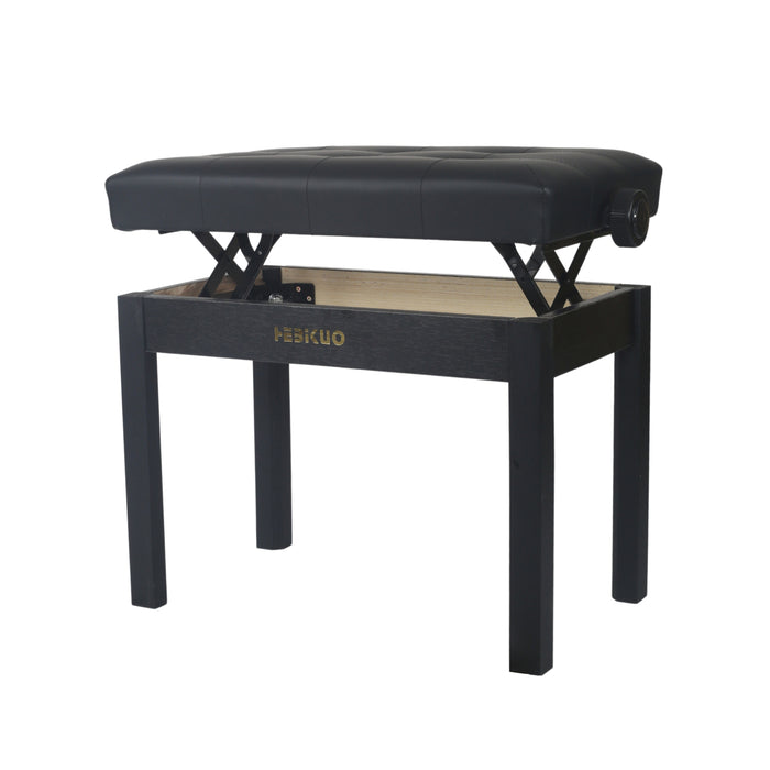 Adjustable Piano Bench with Buttoned Top in Satin Black - Fair Deal Music