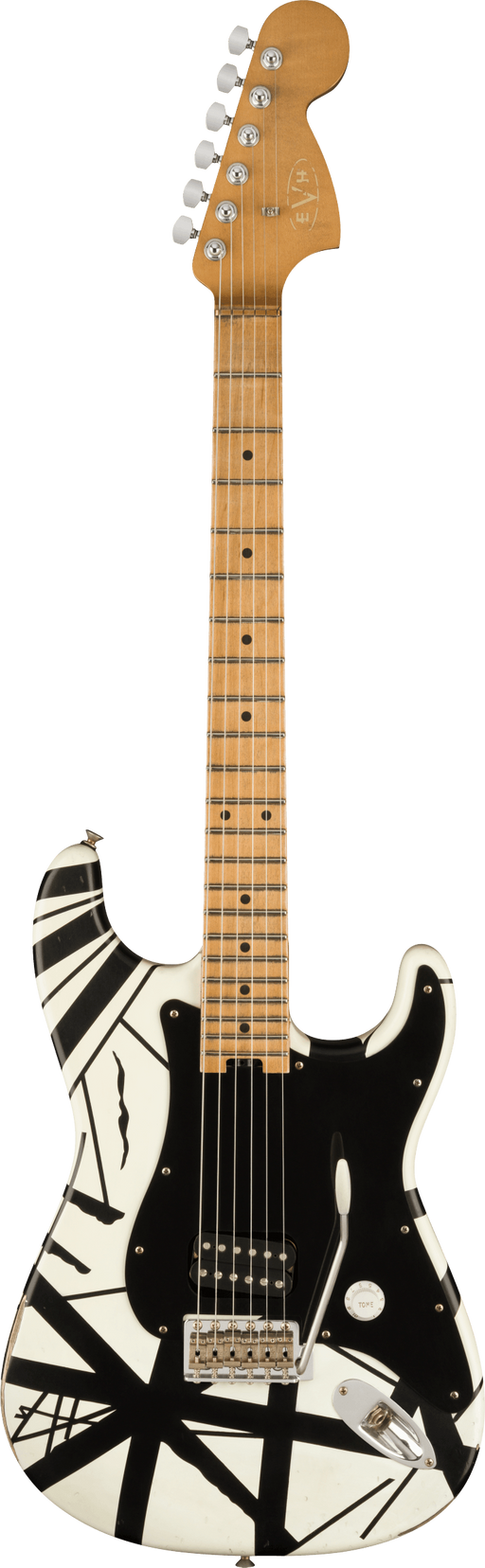 EVH Striped Series '78 Eruption MN, White With Black Stripes Relic - Fair Deal Music