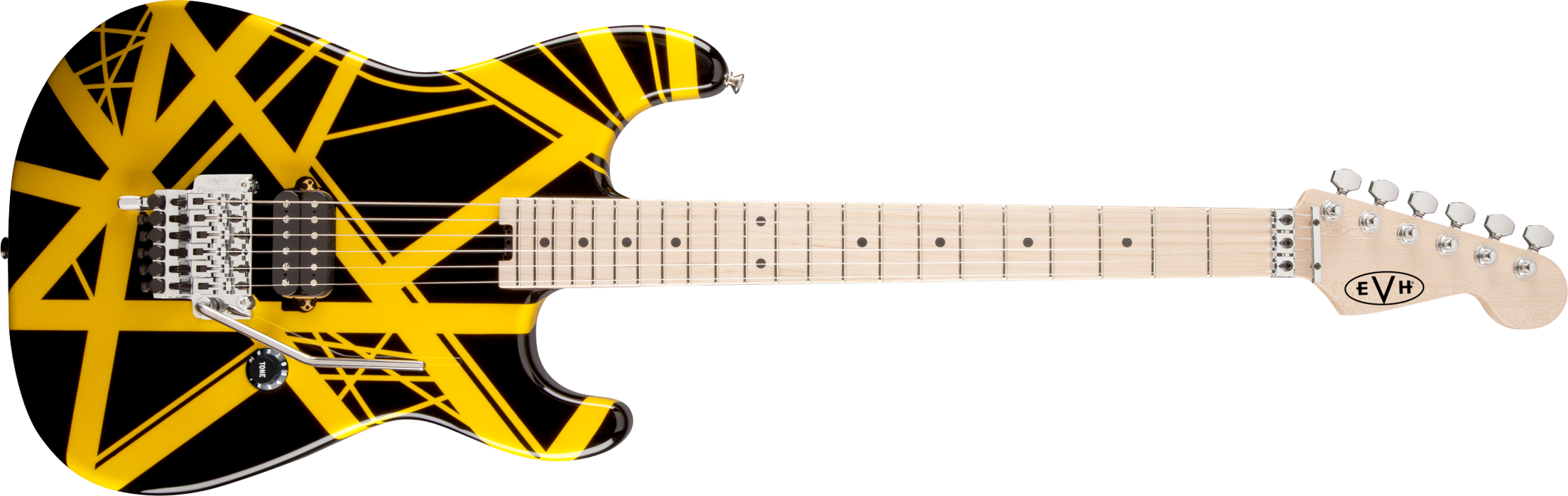 EVH Tribute Striped Guitar in Black & Yellow w/ Floyd Rose Electric Guitar, Ex Display - Fair Deal Music