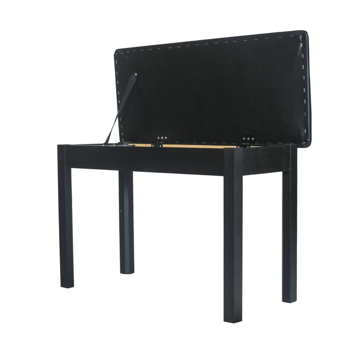 Duet Piano Bench with Storage and Buttoned Top in Satin Black - Fair Deal Music