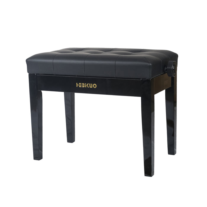 Adjustable Piano Bench with Buttoned Top in Gloss Black - Fair Deal Music