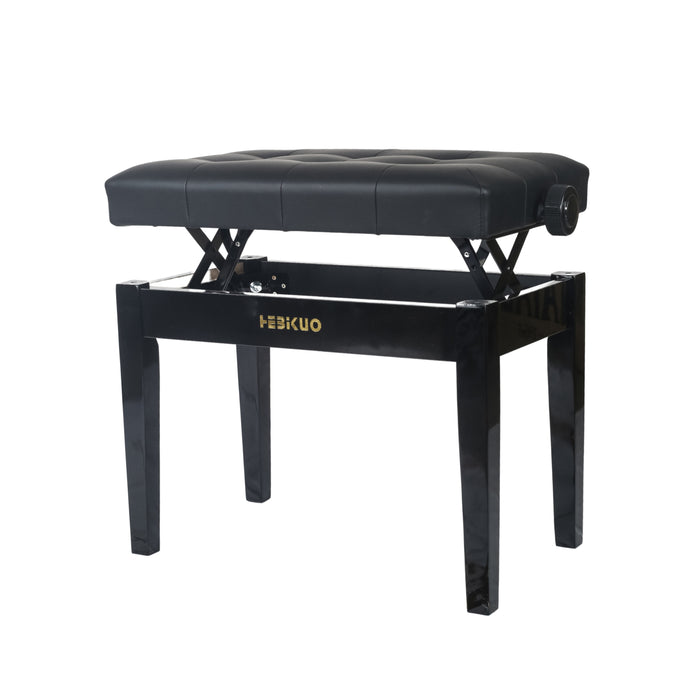 Adjustable Piano Bench with Buttoned Top in Gloss Black - Fair Deal Music