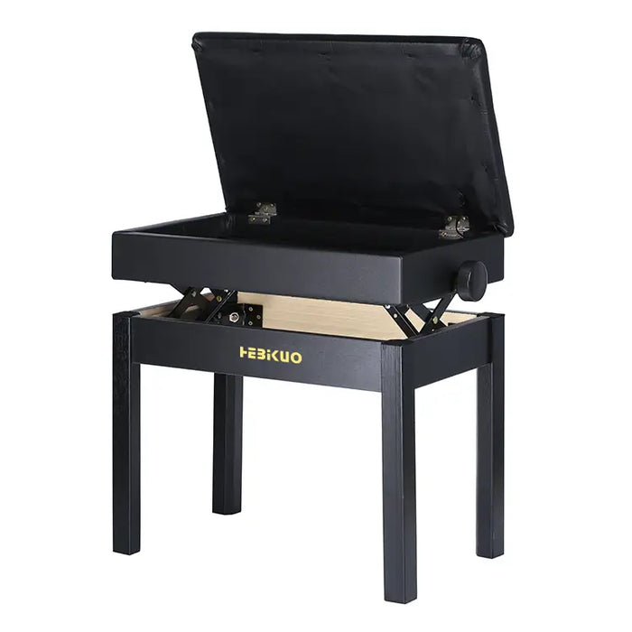 Adjustable Piano Bench with Storage in Satin Black - Fair Deal Music