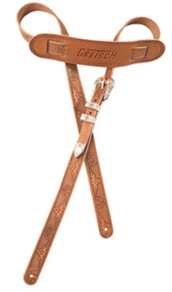 Gretsch Vintage Tooled Leather Guitar Strap, Russet - Fair Deal Music