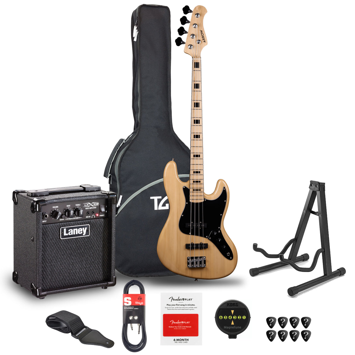 Arrow Louisiana 4 String Bass Natural, Bundle — Fair Deal Music