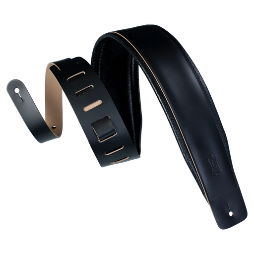 Levy's Larsen Deluxe Top Grain Leather w Garment Leather Back & Padding 3" - Black Guitar Strap - Fair Deal Music