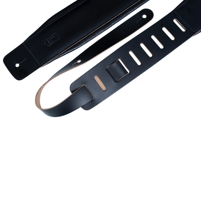 Levy's Larsen Deluxe Top Grain Leather w Garment Leather Back & Padding 3" - Black Guitar Strap - Fair Deal Music
