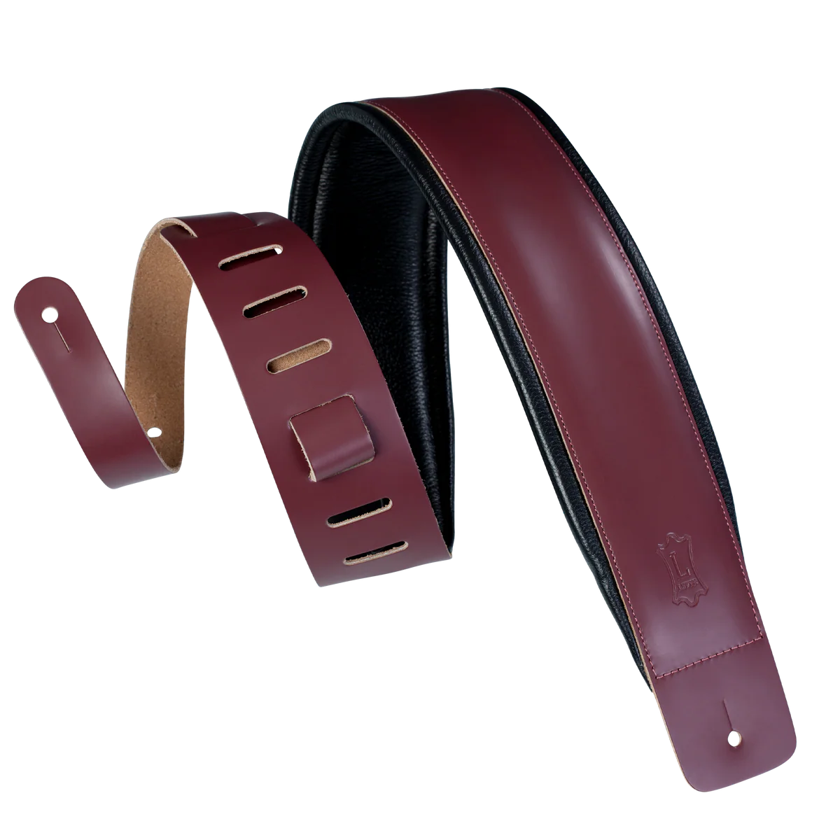 Levy's Larsen Deluxe Top Grain Leather w Garment Leather Back & Padding 3" - Burgundy Guitar Strap - Fair Deal Music