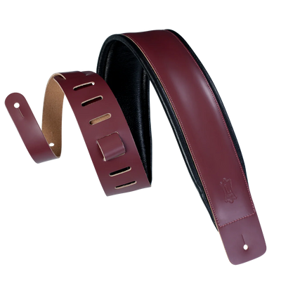 Levy's Larsen Deluxe Top Grain Leather w Garment Leather Back & Padding 3" - Burgundy Guitar Strap - Fair Deal Music