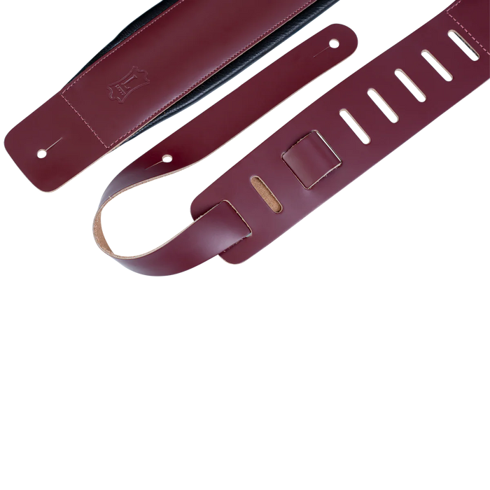 Levy's Larsen Deluxe Top Grain Leather w Garment Leather Back & Padding 3" - Burgundy Guitar Strap - Fair Deal Music