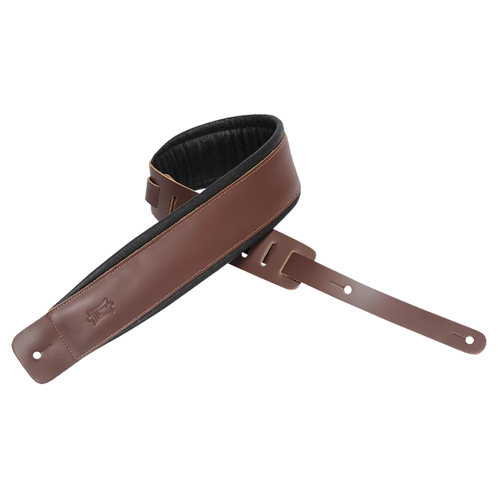 Levy's Larsen Deluxe Top Grain Leather w Garment Leather Back & Padding 3" - Brown Guitar Strap - Fair Deal Music