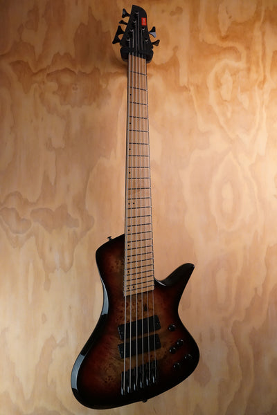 G4M 972 Fanned Fret Bass Guitar Red Burl Burst, (Used)