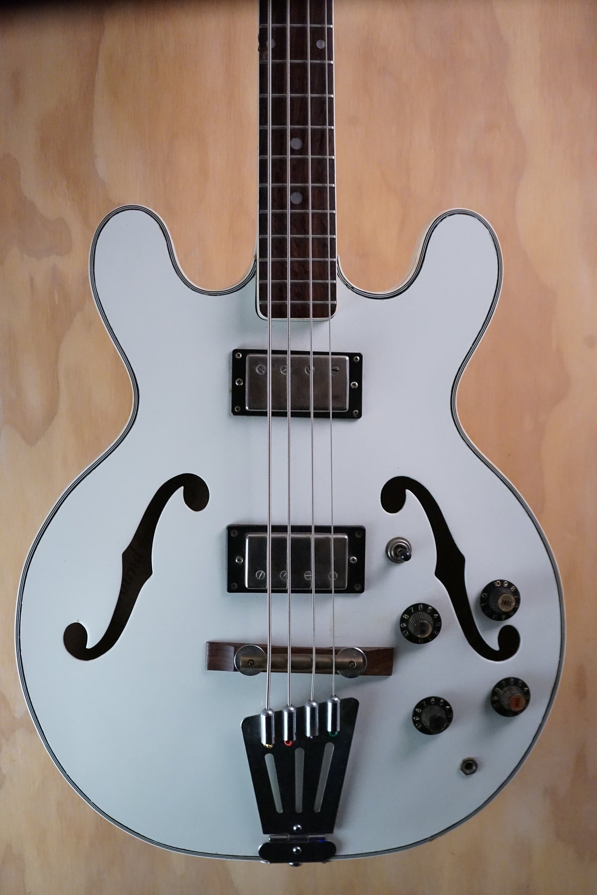 Antoria Soundmaster White Semi-Hollow Electric Bass Guitar, (Used) - Fair Deal Music