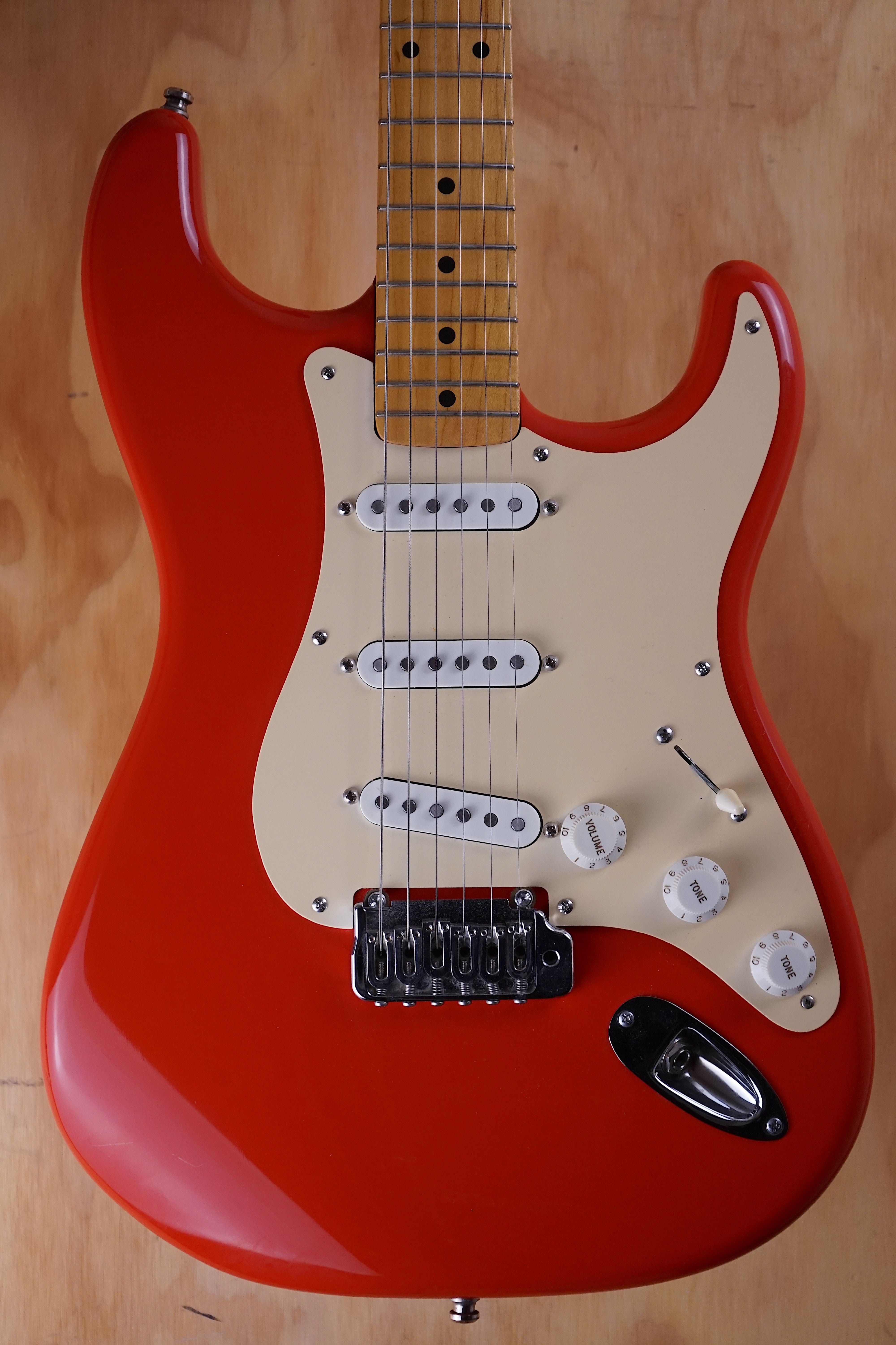 Johnson Strat in Fiesta Red Electric Guitar, (Used, Comm) - Fair Deal Music