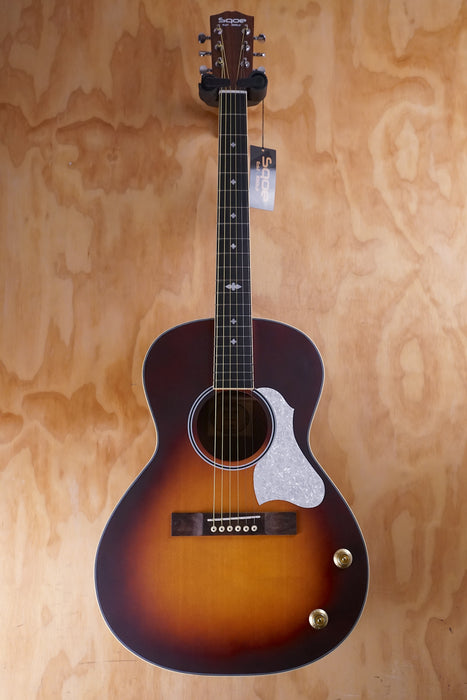 SQOE L001 Parlour sized Electro Acoustic Guitar in Chocolate Sunburst - Fair Deal Music