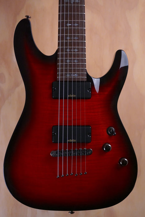 Schecter Demon-7 in Crimson Red Burst Electric Guitar, (Used) - Fair Deal Music