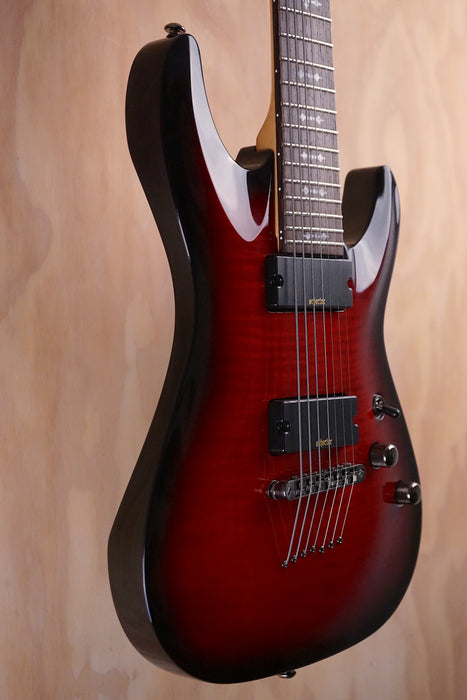Schecter Demon-7 in Crimson Red Burst Electric Guitar, (Used) - Fair Deal Music