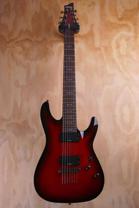 Schecter Demon-7 in Crimson Red Burst Electric Guitar, (Used) - Fair Deal Music