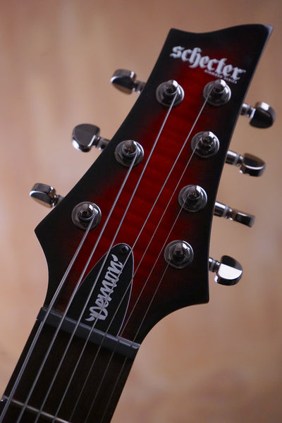 Schecter Demon-7 in Crimson Red Burst Electric Guitar, (Used) - Fair Deal Music