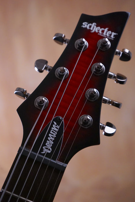 Schecter Demon-7 in Crimson Red Burst Electric Guitar, (Used) - Fair Deal Music