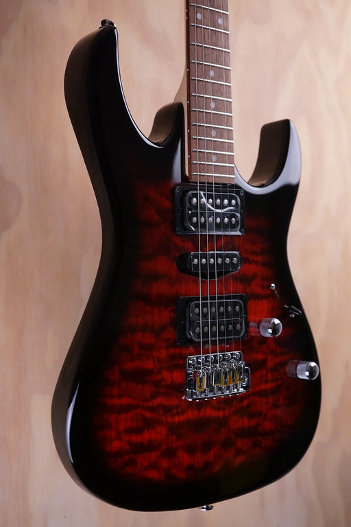 Ibanez GRX70QA-TRB Transparent Red Burst Electric Guitar, Ex Display - Fair Deal Music