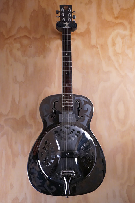 Dobro D-33 resonator with an added Johnny Eleca SH-3 Single Coil Magnetic Soundboard Slimline Pickup Resonator Guitar, (Used) - Fair Deal Music