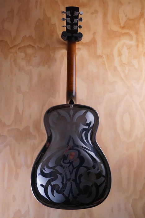 Dobro D-33 resonator with an added Johnny Eleca SH-3 Single Coil Magnetic Soundboard Slimline Pickup Resonator Guitar, (Used) - Fair Deal Music