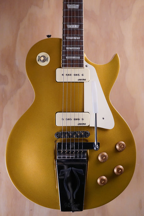 Vintage V100 Midge Ure Signature in Gold Top Electric Guitar, (Used) - Fair Deal Music