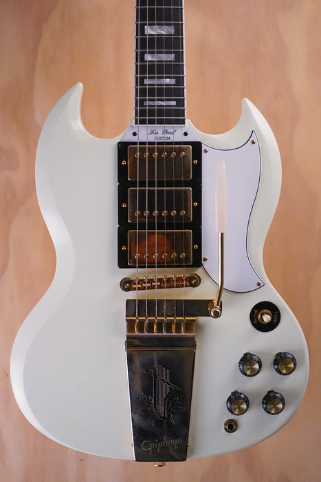 Epiphone Inspired by Gibson Custom 1963 Les Paul SG Custom with Maestro Vibrola Classic White Electric Guitar, (Used) - Fair Deal Music