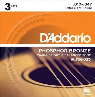 D'Addario 10-47 Custom Light, Phosphor Bronze Acoustic Guitar Strings 3-Pack - Fair Deal Music
