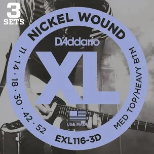 D'Addario 11-52 Medium Top/Heavy Bottom, XL Nickel Electric Guitar Strings 3-Pack - Fair Deal Music