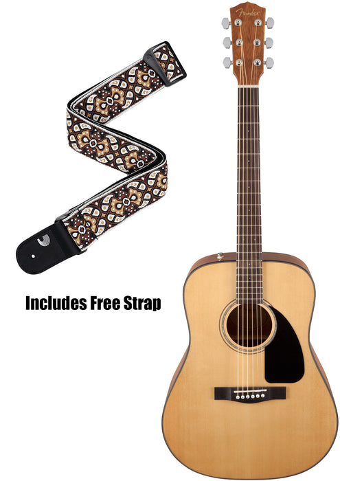 Fender CD-60 Dreadnought V3 Acoustic Guitar Natural + D'Addario Embroidered Strap - Fair Deal Music