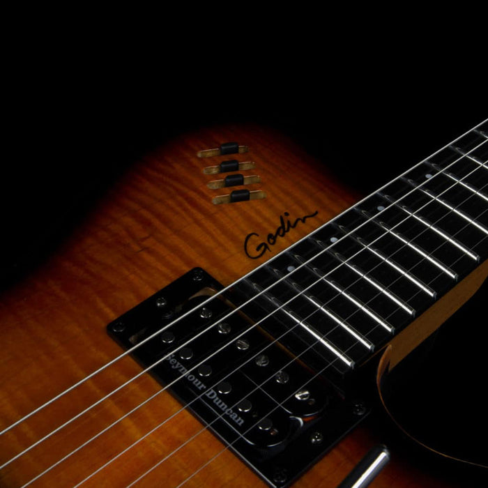 Godin LGXT 3 Voice Electric Guitar ~ Cognac Burst Flame - Fair Deal Music