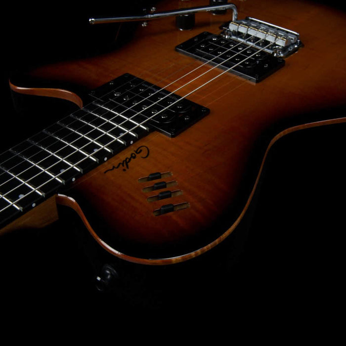 Godin LGXT 3 Voice Electric Guitar ~ Cognac Burst Flame - Fair Deal Music