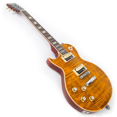 Vintage V100AFD Reissued Electric Guitar ~ Left Hand Flamed Amber - Fair Deal Music